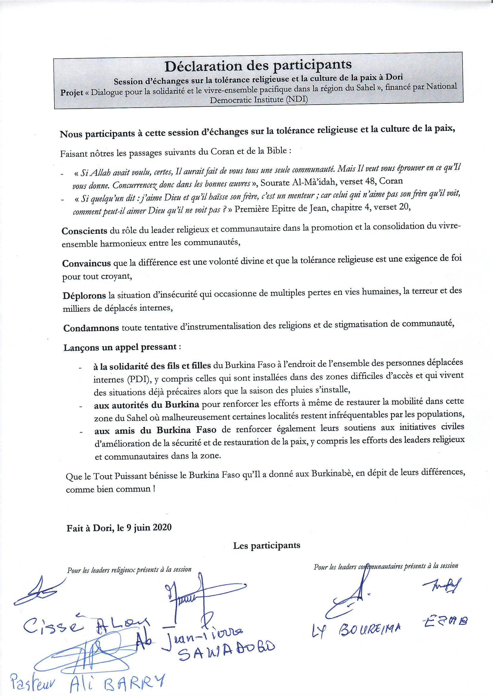 Insécurité au Sahel: Des leaders religieux et communautaires de la région du Sahel appellent à une mobilisation accrue de tous 